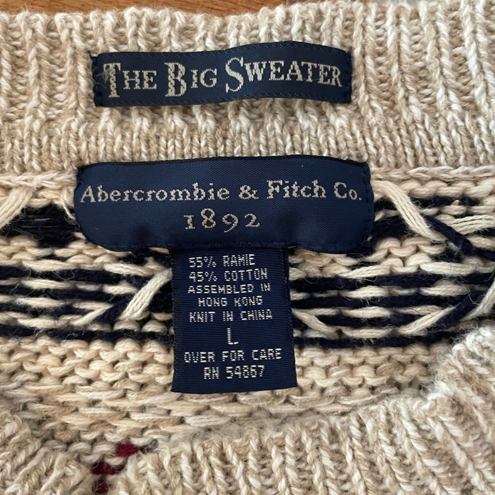 Vtg 90s Abercrombie & Fitch The Big Sweater Chunky Cotton Blend Pullover Men’s L - Picture 4 of 8